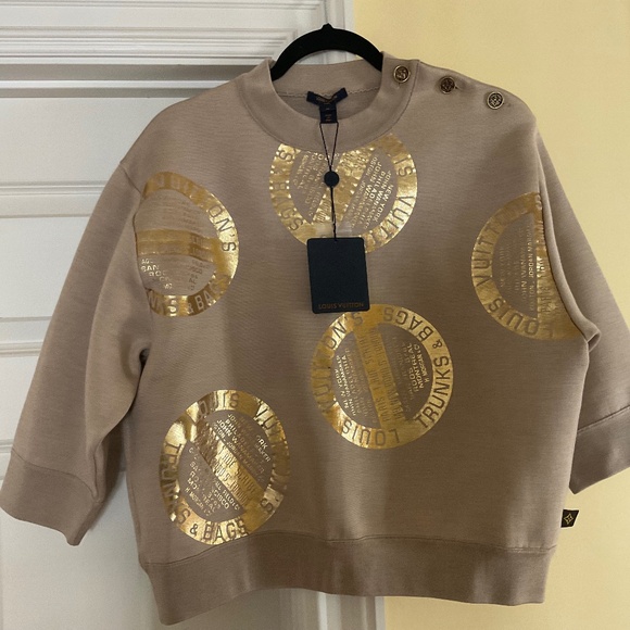 LOUIS VUITTON Beige Gold logo print Top !! - Picture 1 of 9